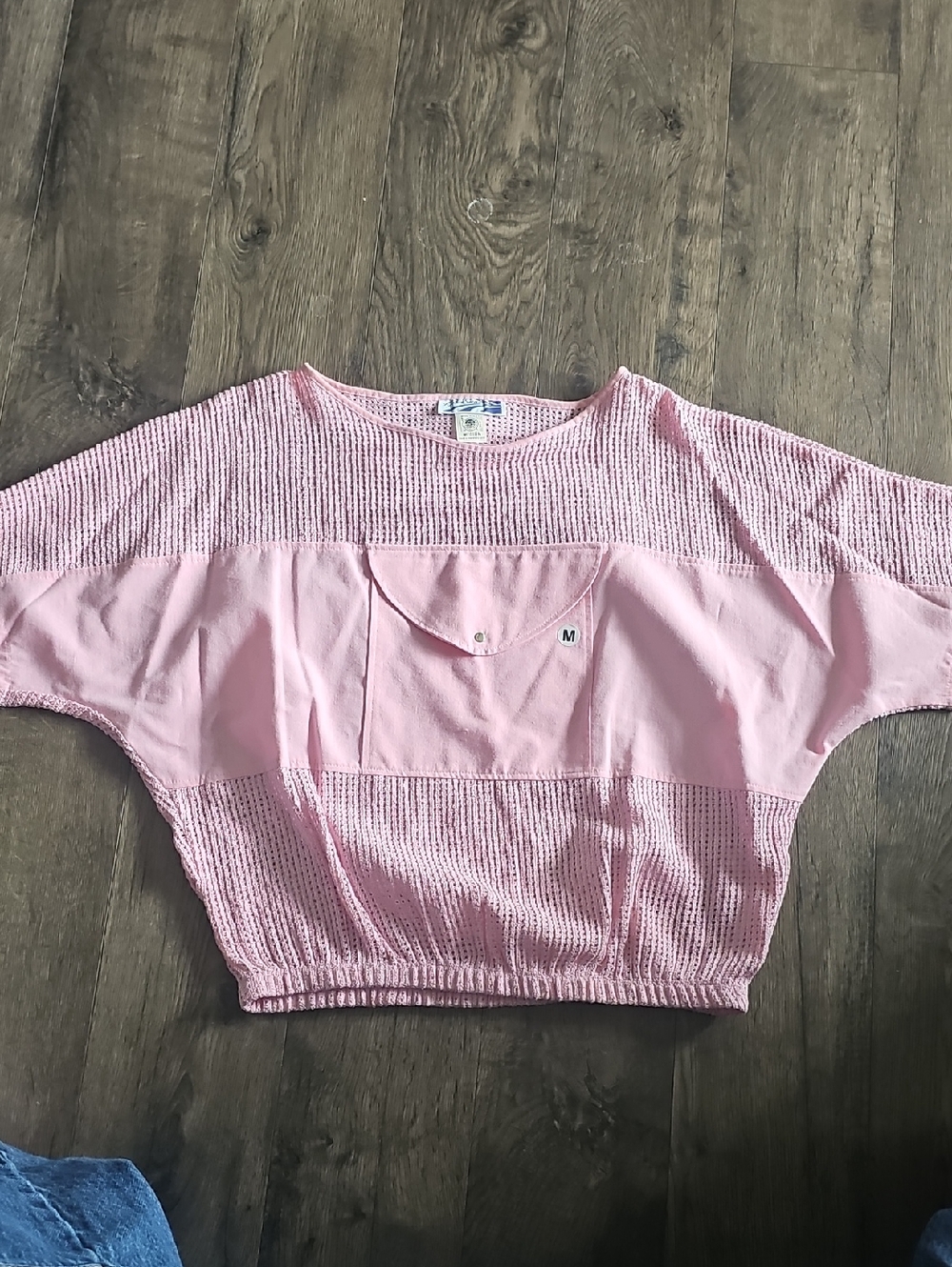 Action Scene Pink Top 80s Knit Weave Medium Pull Over Crochet Shirt Vintage